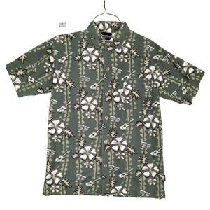Vtg 90s Maui & Sons Men's M Green Button Up Tropical Hawaiian Shirt, Runs Small